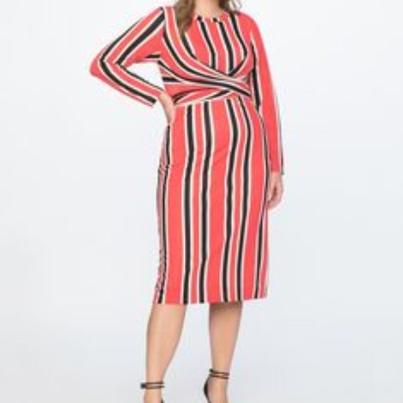 Eloquii Striped Ottoman Tie Back Midi Dress - Picture 1 of 4